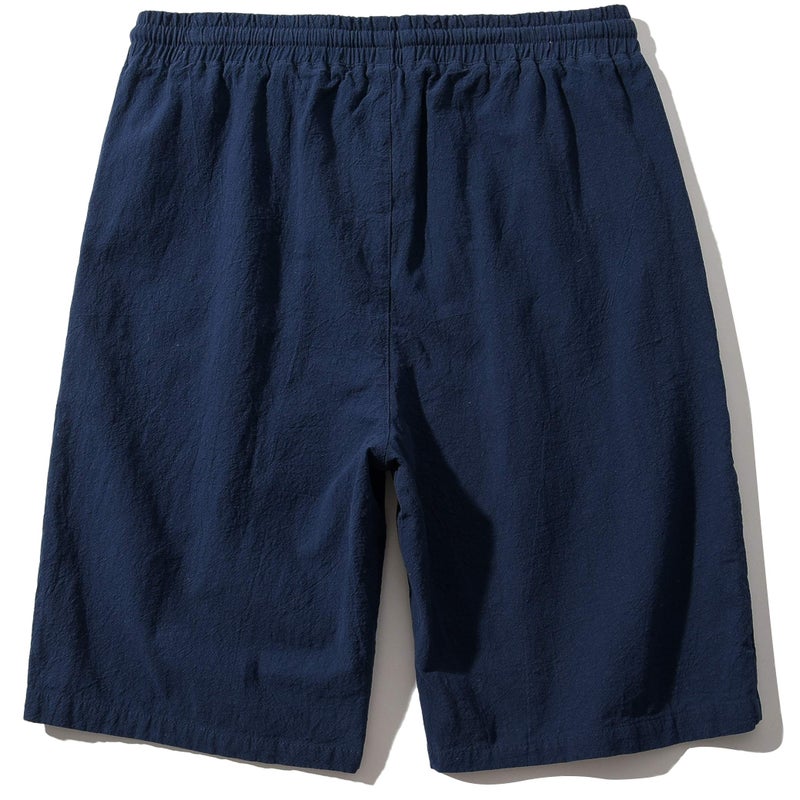 SIR7 Men's Linen Casual Classic Fit 11 Inch Inseam Elastic Waist Shorts with Drawstring Navy Large - Image 2